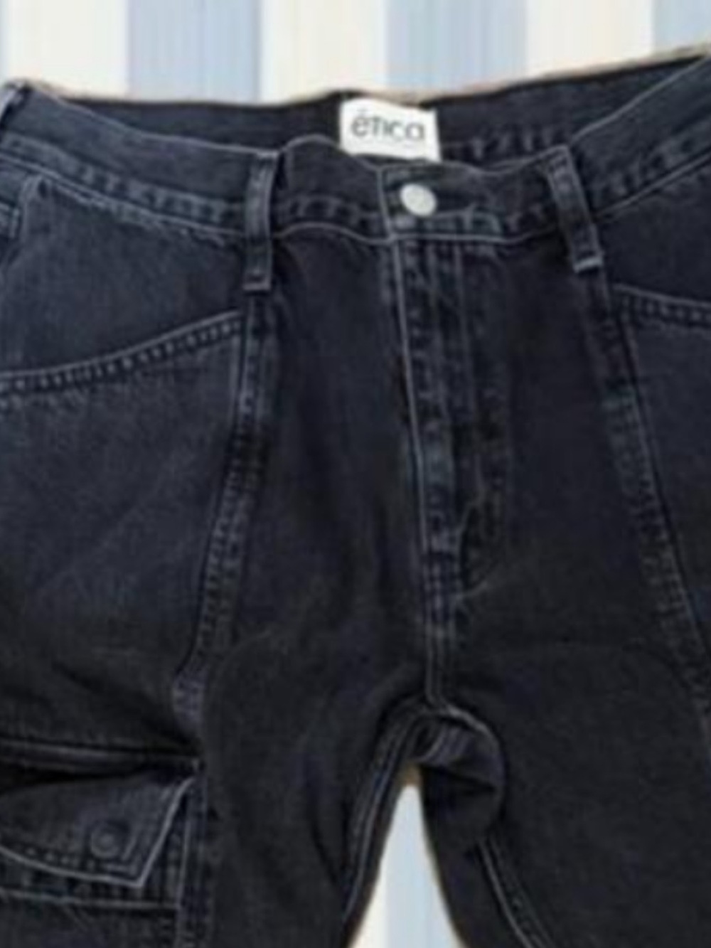 Etica Y2K Black Cargo Jeans Low Rise Wide Leg Utility Pocket Denim Size 28 - Picture 4 of 5